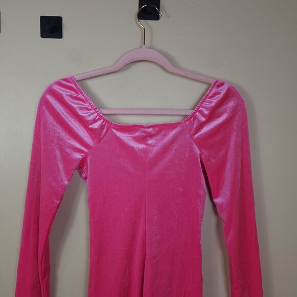 Wild Fable Long Sleeve Ruched Velvet Bodycon Dress in Pink Size XS - Picture 7 of 10